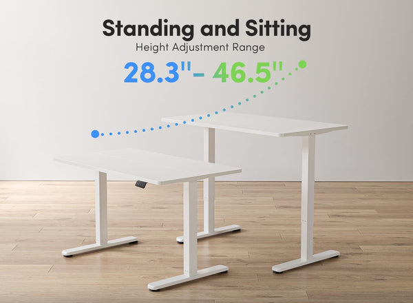 FEZIBO Height Adjustable Electric Standing Desk, 120 * 60 cm Stand up Table, Sit Stand Home Office Desk with Splice Board, White Frame/Maple Top