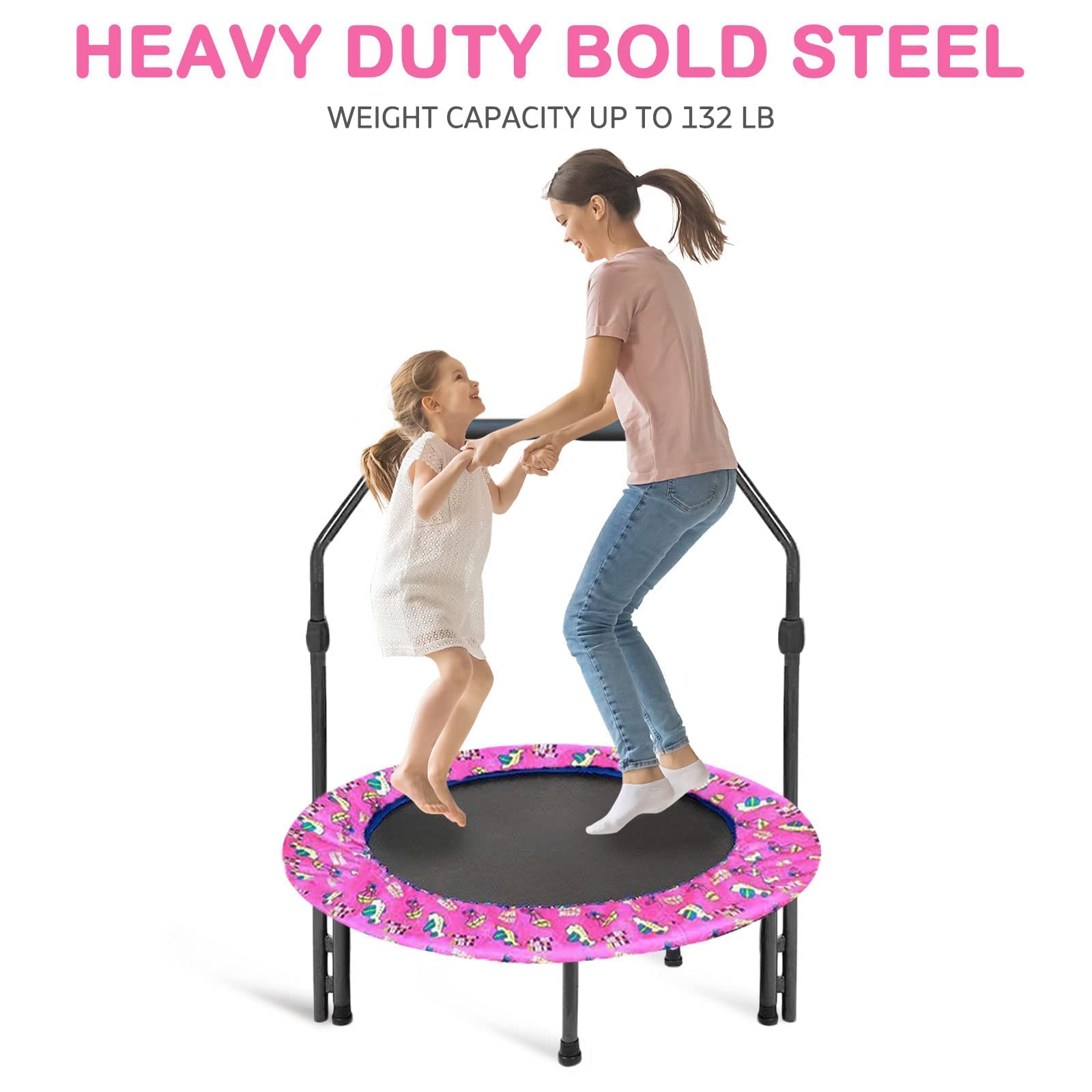 36'' Kids Trampoline Mini Foldable Trampoline with Adjustable Foam Handrail & Safety Padded Protective Cover Fitness Exercise Bungee Rebounder Jumper