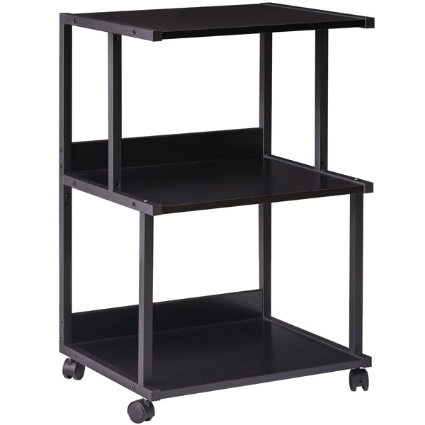 IBUYKE Black Printer Stand with Storage Shelf,3 Tier Printer Table with Wheels,Printer Cart for Home Office Organization, Rolling Cart Stand for Heat