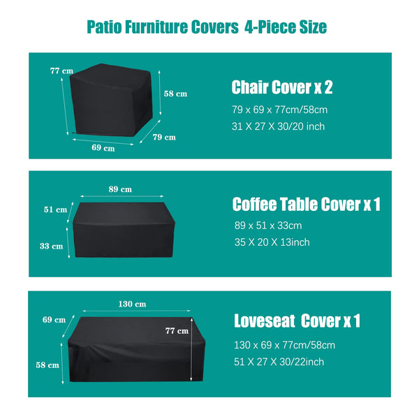 WISCLASS Patio Furniture Covers,4-Piece Outdoor Garden Covers,Waterproof 420D Heavy Duty Set covers Windproof?Durable Fade Rip Resistant Black