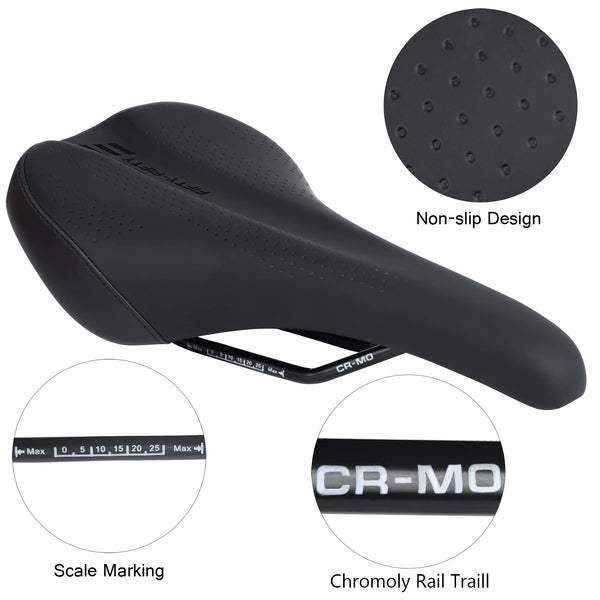 FIFTY-FIFTY Mountain Bike Saddle, Comfortable Memory Foam Bicycle Seat, Soft Waterproof Bicycle Seat for Men and Women, Compatible with MTB, Road