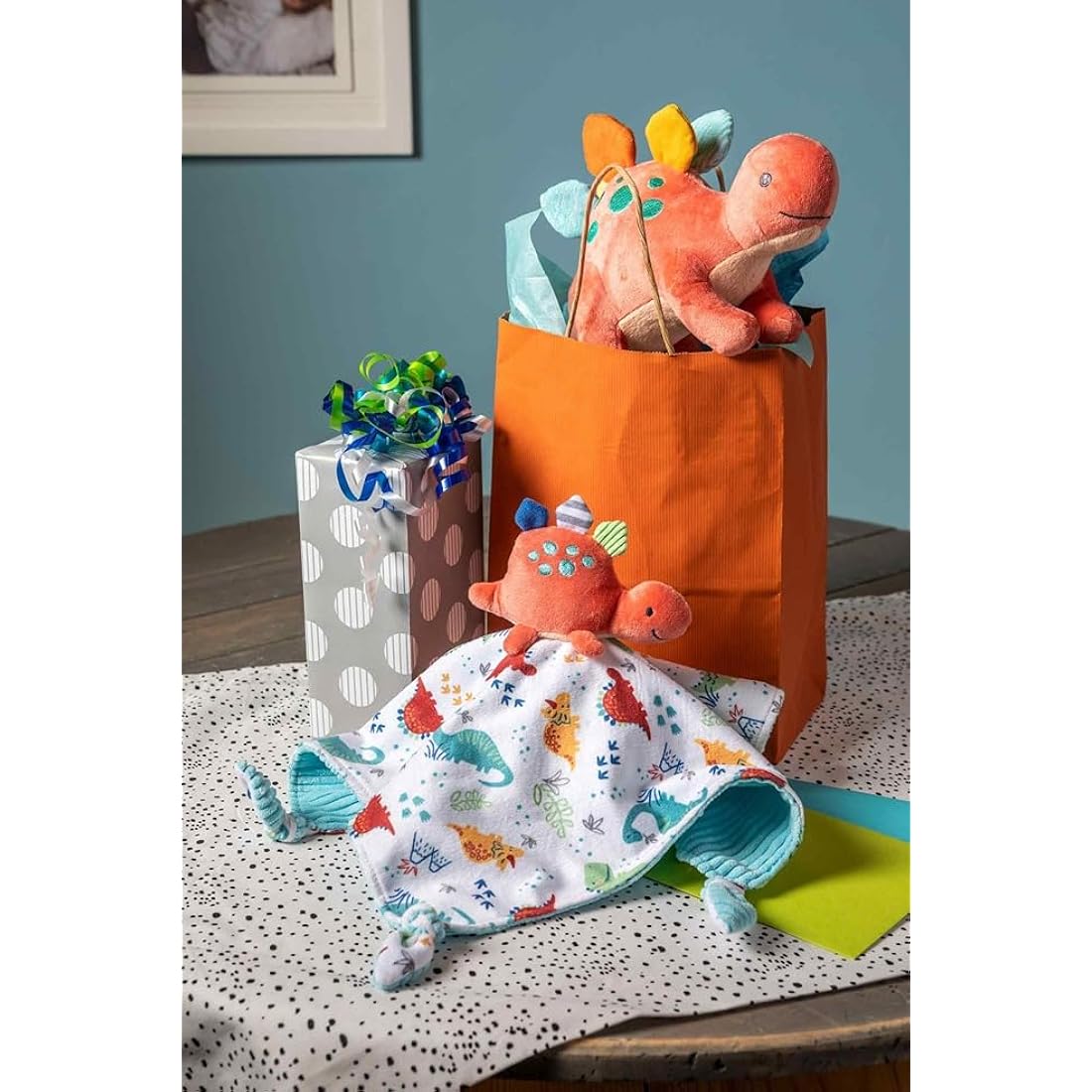 Mary Meyer Pebblesaurus Stuffed Animal Security Blanket, 33 x 33-Centimetres, Coral Dinosaur