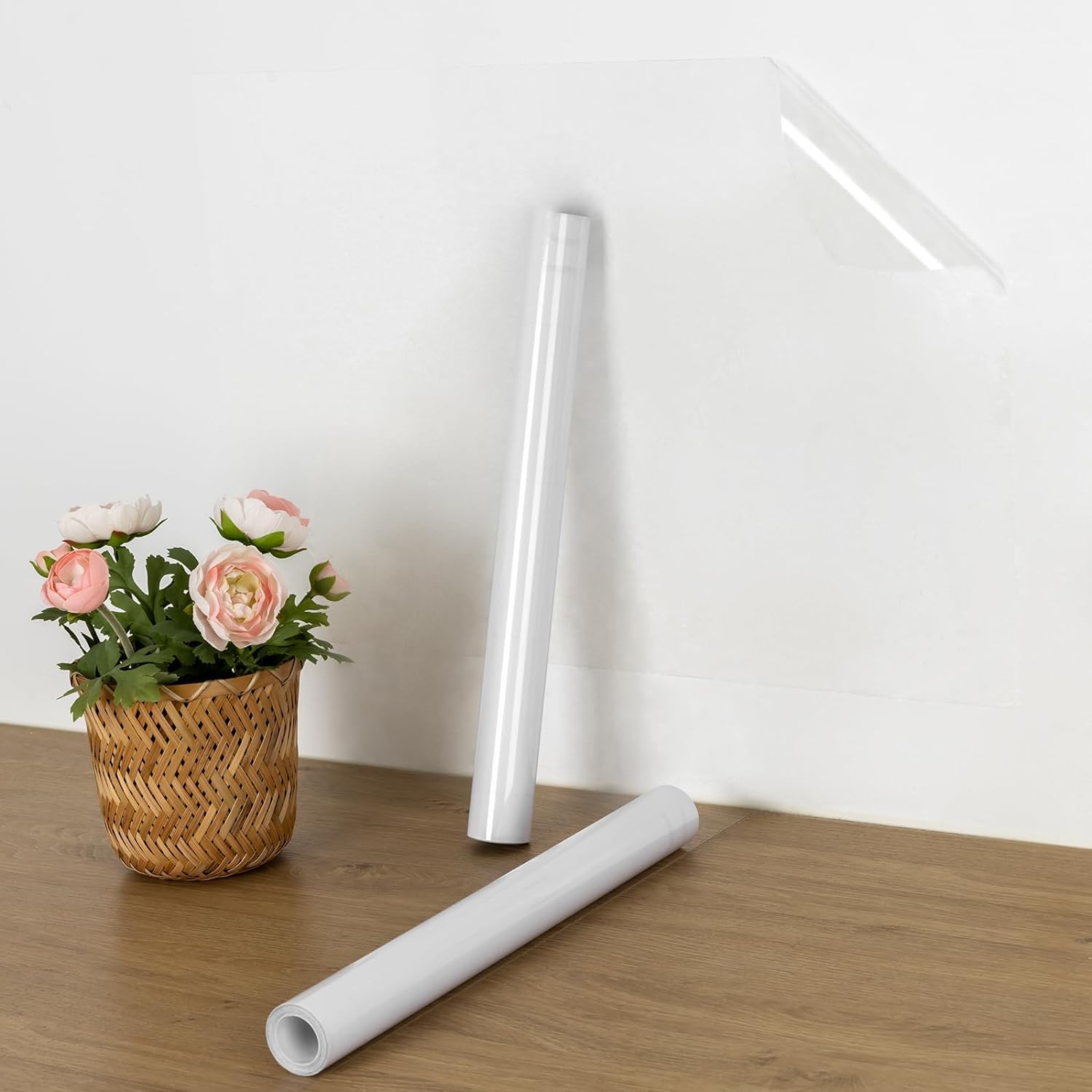 Hode Clear Sticky Back Plastic Roll, Transparent Self Adhesive Vinyl Book Covering Film 40cmX10m, Clear Wall Protector Vinyl Wrap, Furniture Stickers