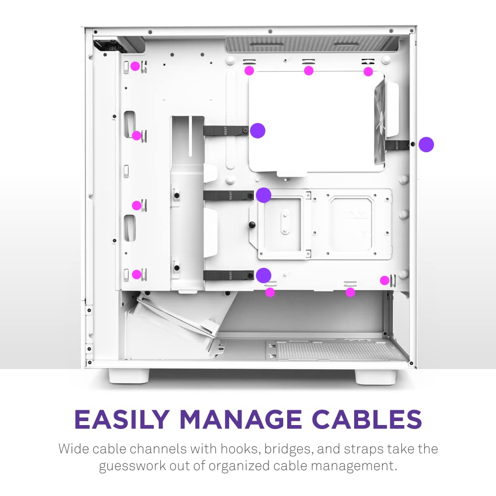 NZXT H5 Flow RGB - Compact ATX Mid-Tower PC Gaming Case - High Airflow - F360 RGB Core (CV) Included - 360mm Front & 240mm Top Radiator Support - Cable Management - Tempered Glass - White