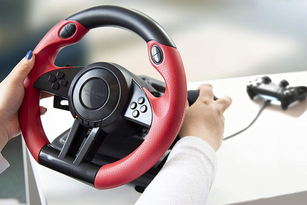 Speedlink TRAILBLAZER Racing Wheel - Gaming steering wheel for PS3/PS4, Xbox Series X/S/One, Nintendo Switch and PC, shift paddles and gear stick, adjustable pedals, black-red