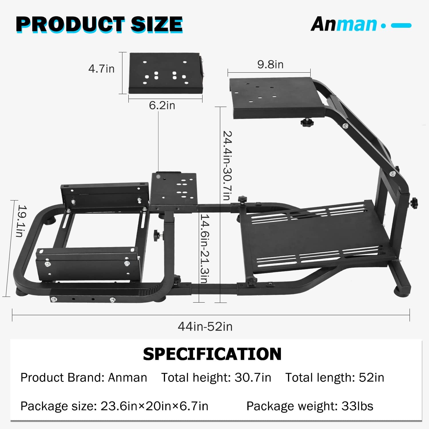 Anman Racing Simulator Cockpit Height Adjustable Racing Wheel Frame Gaming Compatible with Logitech G25, G27, G29, G920 Gaming Cockpit G25/G27/G29/G920 Wheel Handbrake Shifter and Pedals Not Included