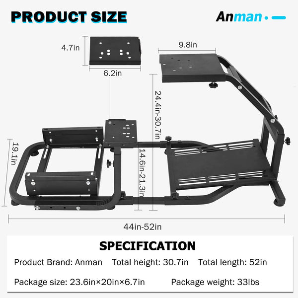 Anman Racing Simulator Cockpit Height Adjustable Racing Wheel Frame Gaming Compatible with Logitech G25, G27, G29, G920 Gaming Cockpit G25/G27/G29/G920 Wheel Handbrake Shifter and Pedals Not Included