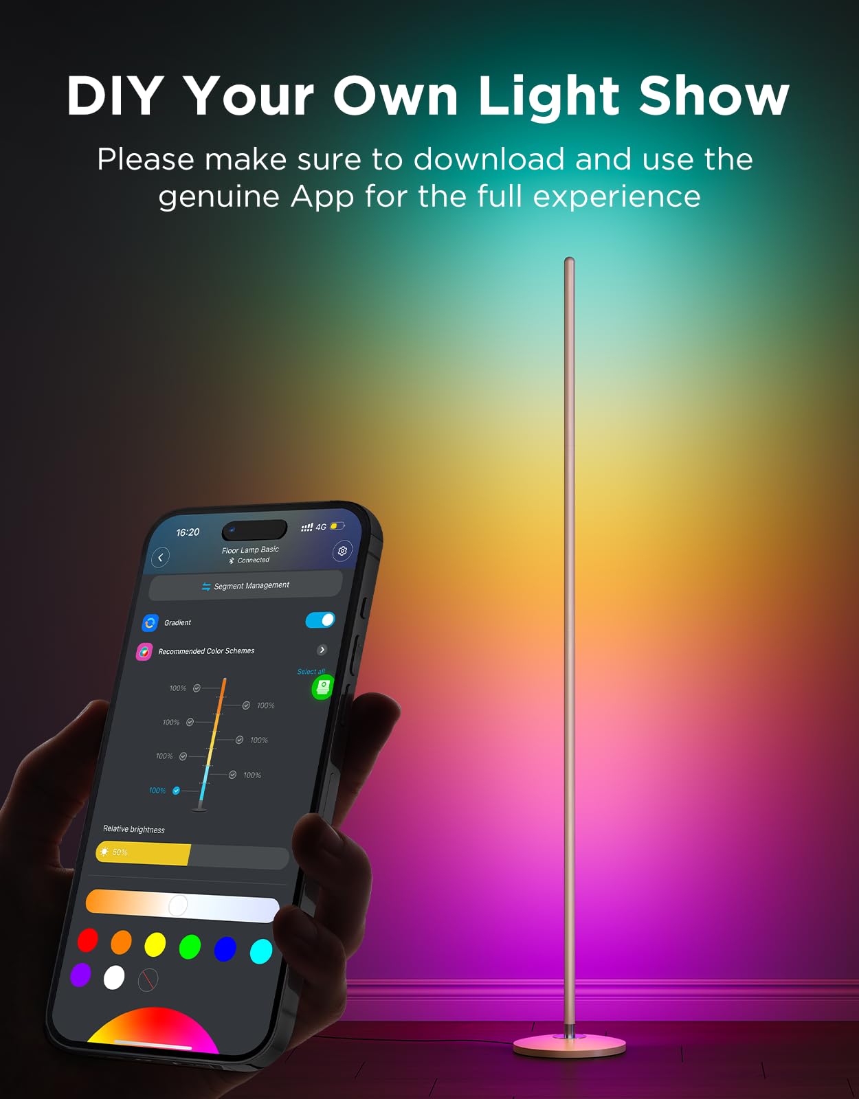 Govee LED Floor Lamp, RGBIC Modern Corner Lamp, Smart Standing Lamp with 61 Scene Modes,Music Sync, Black Corner Floor Lamp for Living Room, Bedroom