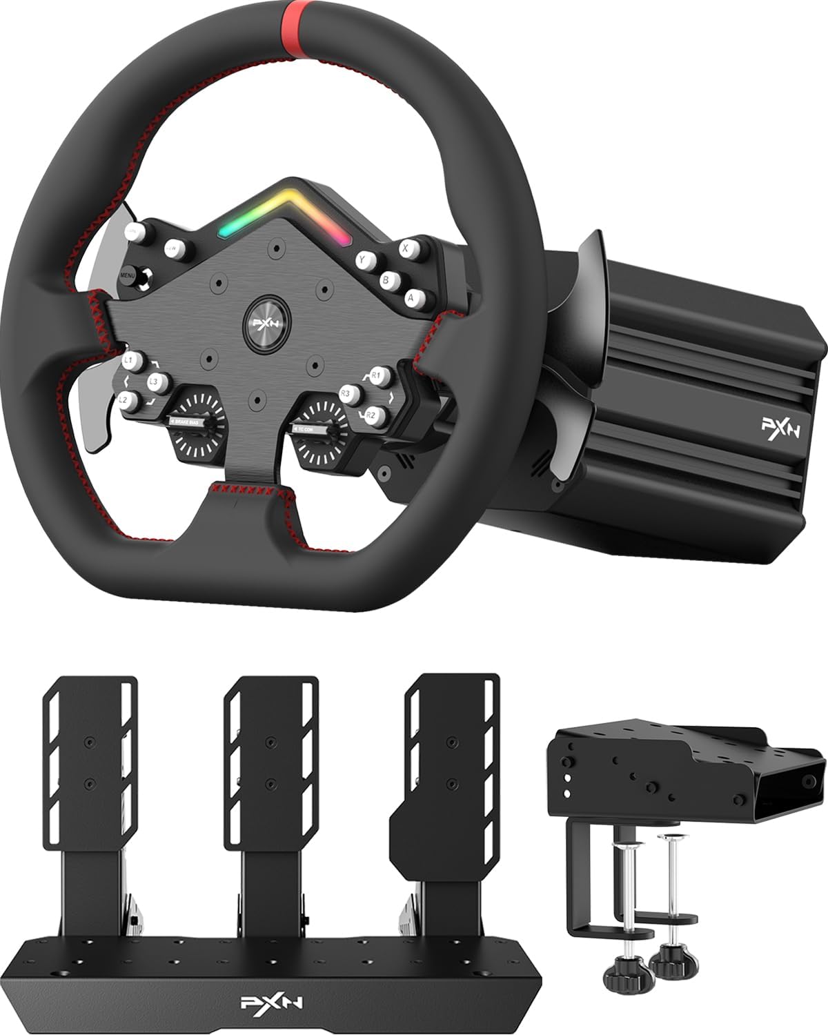 PXN V12 Lite Gaming Steering Wheel, Direct Drive Servo Racing Wheel - PC Steering Wheel with Pedals, Alloy Frame, 6Nm FFB, Driving Sim Pro Steering Wheel for PC, PS4 and Xbox