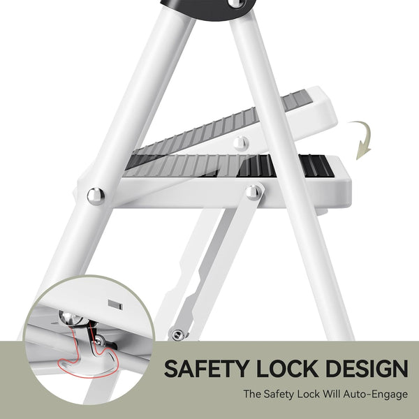 KINGRACK Folding 3-Step Ladder with Non-Slip Pedals, Sturdy Steel, Lightweight & Portable, Red