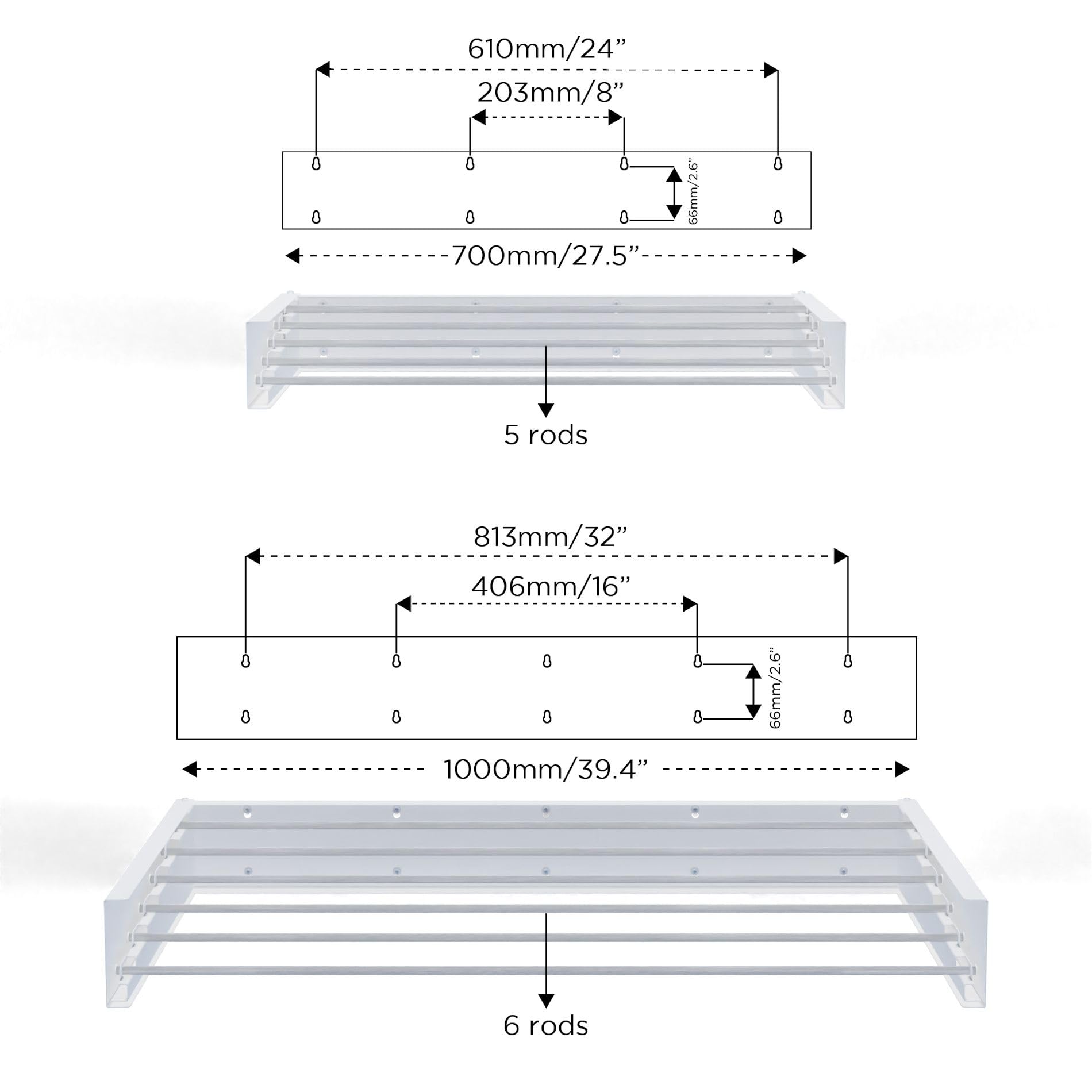 Hot Flow Glide Foldable Wall Mounted Clothes Rack, Retractable Clothes Drying Rack. Sleek Design With 6 x 100cm Rods For 6m Of Hanging Line. Perfect