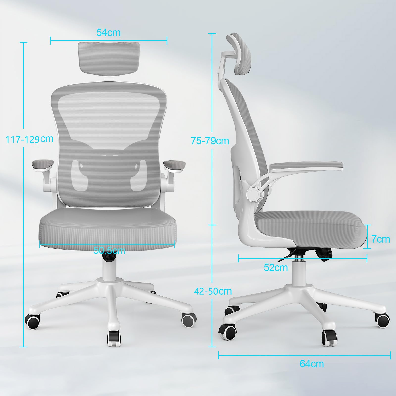 naspaluro Office Chair Ergonomic Desk with 90° Flip-up Armrest Lumbar Support, Height Adjustable Chair, Executive Swivel Computer Padded Seat Cushion for Home/Office