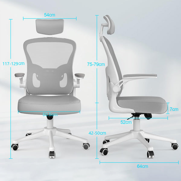 naspaluro Office Chair Ergonomic Desk with 90° Flip-up Armrest Lumbar Support, Height Adjustable Chair, Executive Swivel Computer Padded Seat Cushion for Home/Office