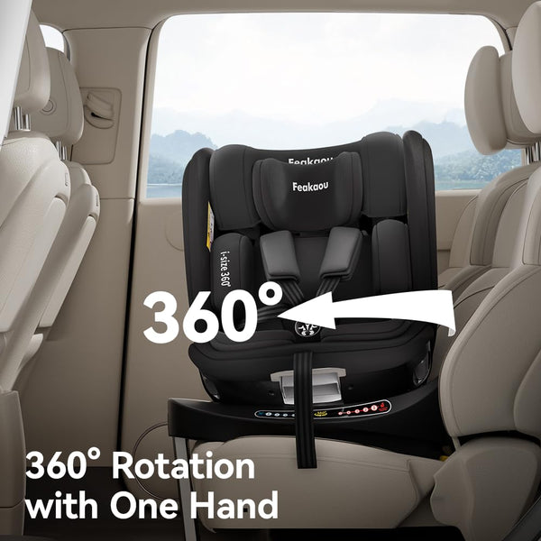 360 Car Seat with ISOFIX - for Newborn to 12 Years Children, i-Size (ECE R129/E4) Rotating Swivel Baby Car Seat,Group 0+1/2/3 (40-150cm),Rear Facing for Longer from Birth to 4 Years.Black.