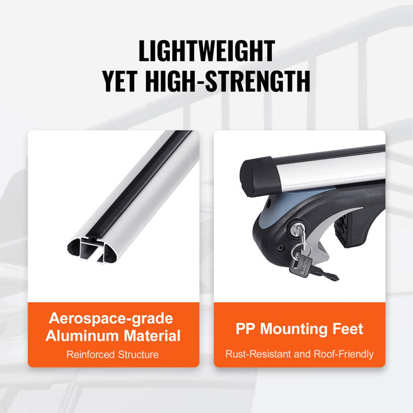 VEVOR Universal Roof Rack Cross Bars, Aluminum Roof Rack Crossbars, Fit Raised Side Rail with Gap, 90KG Load Capacity, Adjustable Crossbars with Locks, for SUVs, Sedans, and Vans