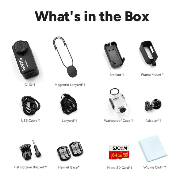 SJCAM C110 Magnetic Mini Body Camera,4K 200min | 64GB Card Bodycam with Audio & Video Recording, EIS Stabilisation,8x Zoom,30M Waterproof Pocket Action Cam WIFI Vlogging Camera,f/2.0 POV Cam,Black