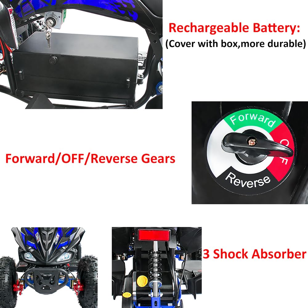 Zorax 36V 1000W Yellow 6'' Tyre Battery Powered Kids Mini ATV Quad Bike (Foot Brake - 3 Speeds - LED Light - Forward/Neutral/Reverse - CE Approved - MAX Capacity: 65KGS) Children's Electric Ride on