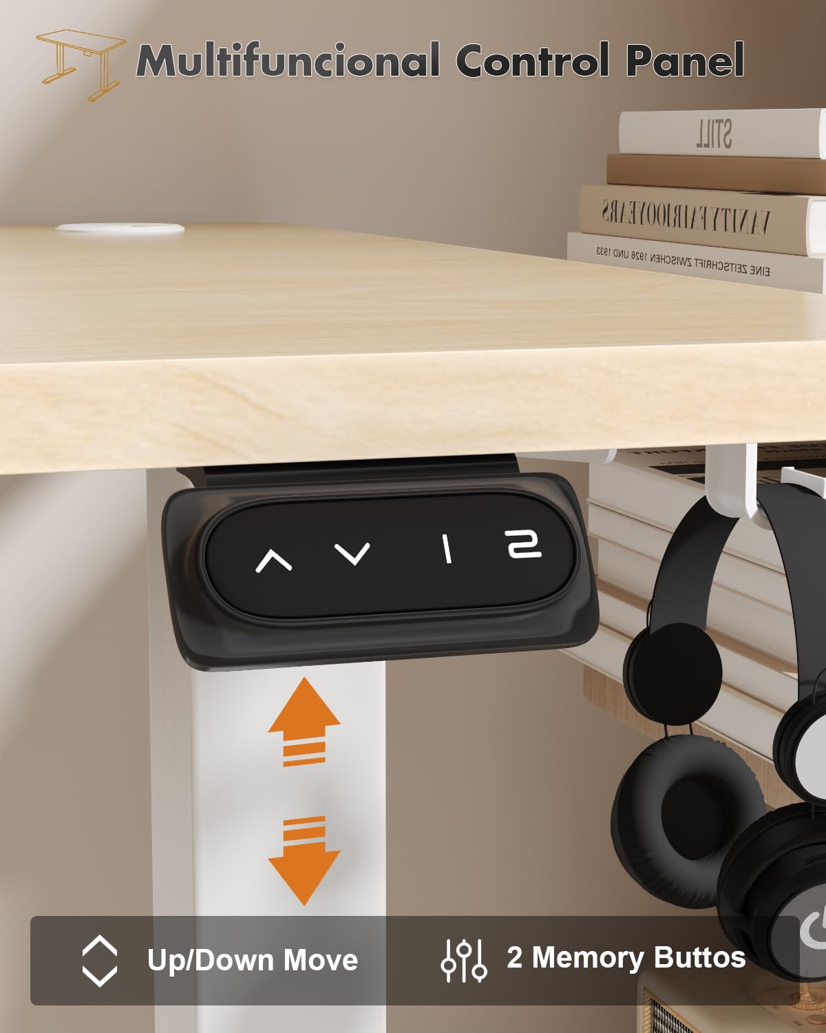 Devoko Electric Standing Desk 120x60cm Sit Stand Table Height Adjustable with Backpack Hook and Memory Smart Pannel, Home Office, White