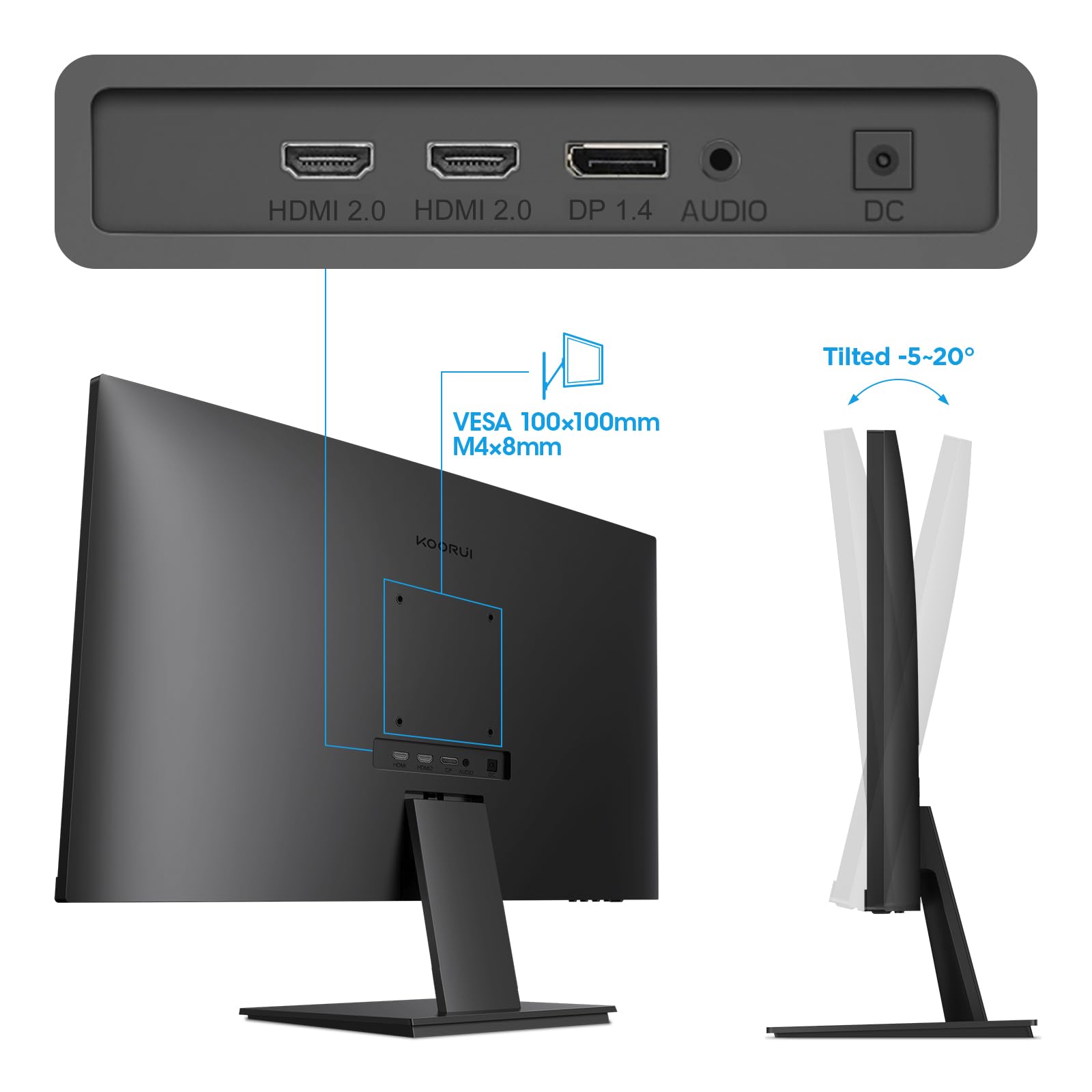 KOORUI E2711F 27 Inch FHD Monitor, Gaming 100Hz, IPS Computer Monitors, 1080P Pc Screen, Adaptive Sync, 5ms, VESA 100x100mm, Eye Care, HDMI, VGA