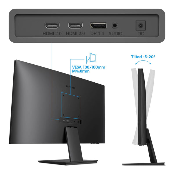 KOORUI E2711F 27 Inch FHD Monitor, Gaming 100Hz, IPS Computer Monitors, 1080P Pc Screen, Adaptive Sync, 5ms, VESA 100x100mm, Eye Care, HDMI, VGA
