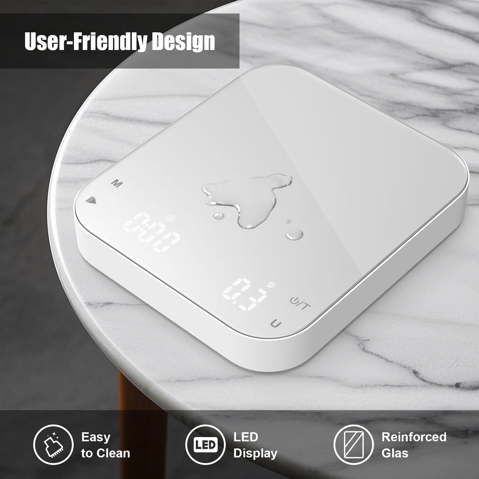 Rechargeable Mini Coffee Scale with Timer, Diyife 0.1g/3kg High Precision Electronic Digital Espresso Scale with HD LED Display, Portable Analytical Lab Balance for Labs, Jewellers, Gold, Food, White