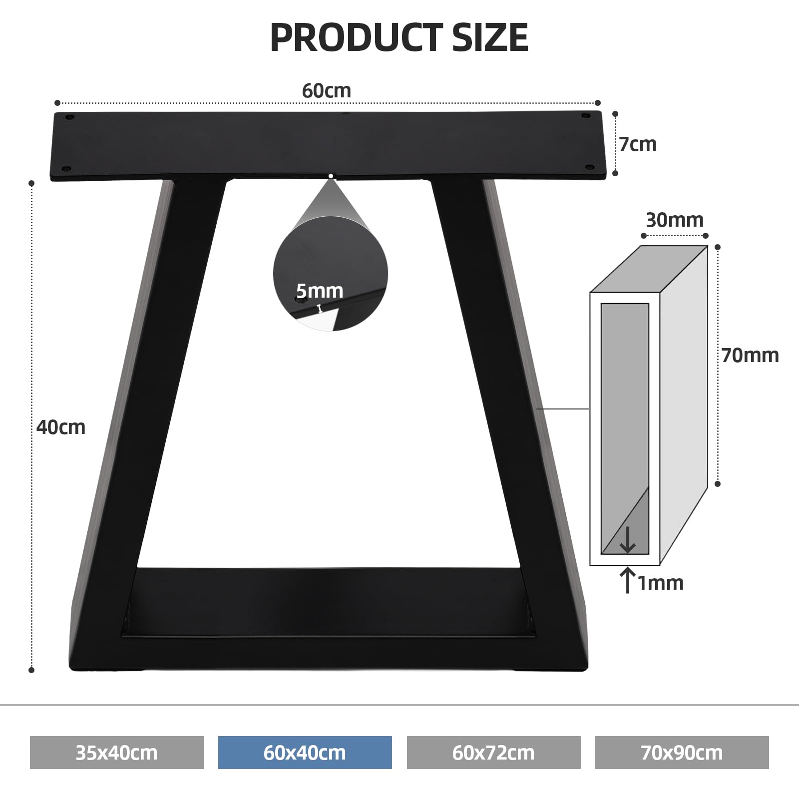 INMOZATA Table Legs Set of 2, Heavy Duty Industrial Trapezoid DIY Furniture Legs Coffee Table Legs with Screws for DIY Table Desk Breakfast Bar Stand Bench (W70cm X H90cm)