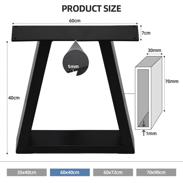 INMOZATA Table Legs Set of 2, Heavy Duty Industrial Trapezoid DIY Furniture Legs Coffee Table Legs with Screws for DIY Table Desk Breakfast Bar Stand Bench (W70cm X H90cm)