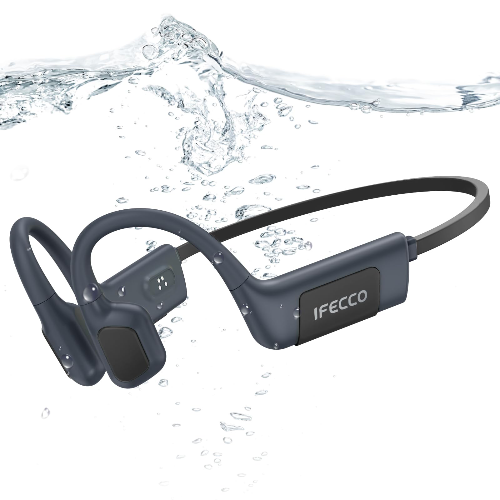IFECCO Swimming Headphones Underwater - IP68 Waterproof Bone Conduction Headphones Bluetooth 5.4, Open Ear Earbuds with 32GB MP3 Player Memory for Swimming Running Cycling