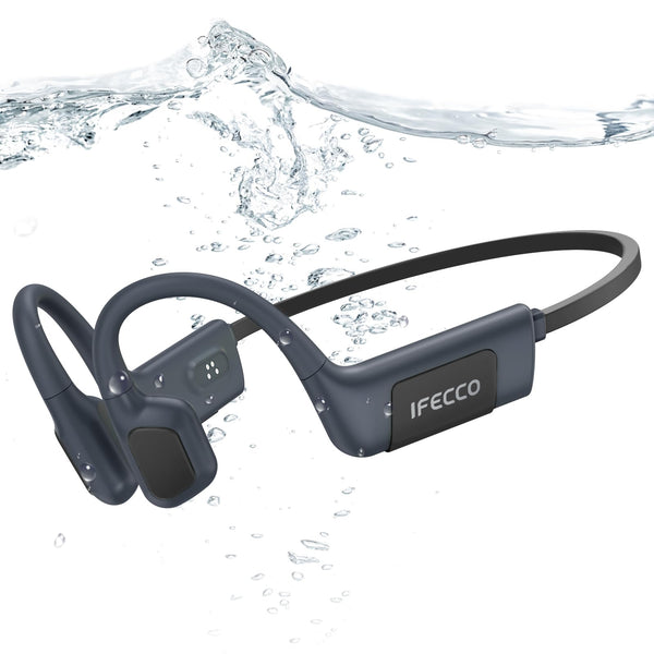 IFECCO Swimming Headphones Underwater - IP68 Waterproof Bone Conduction Headphones Bluetooth 5.4, Open Ear Earbuds with 32GB MP3 Player Memory for Swimming Running Cycling