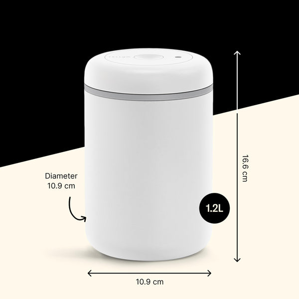 Fellow Atmos Vacuum Canister for Coffee & Food Storage - Airtight Sealed Container, Matte White, Large Coffee Bean Storage, 1.2 Litre Jar