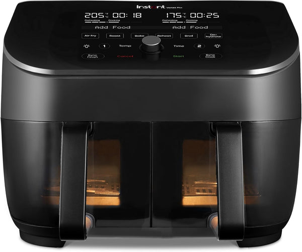 Instant Pot - Versazone Dual Black Air Fryer - Large 8.5L, Family Size - Single Double Basket with Divider - 8 in 1 - Food Dehydrate, Grill, Bake, Roast, Reheat, Non-Stick, Easy Clean, Dishwasher Safe