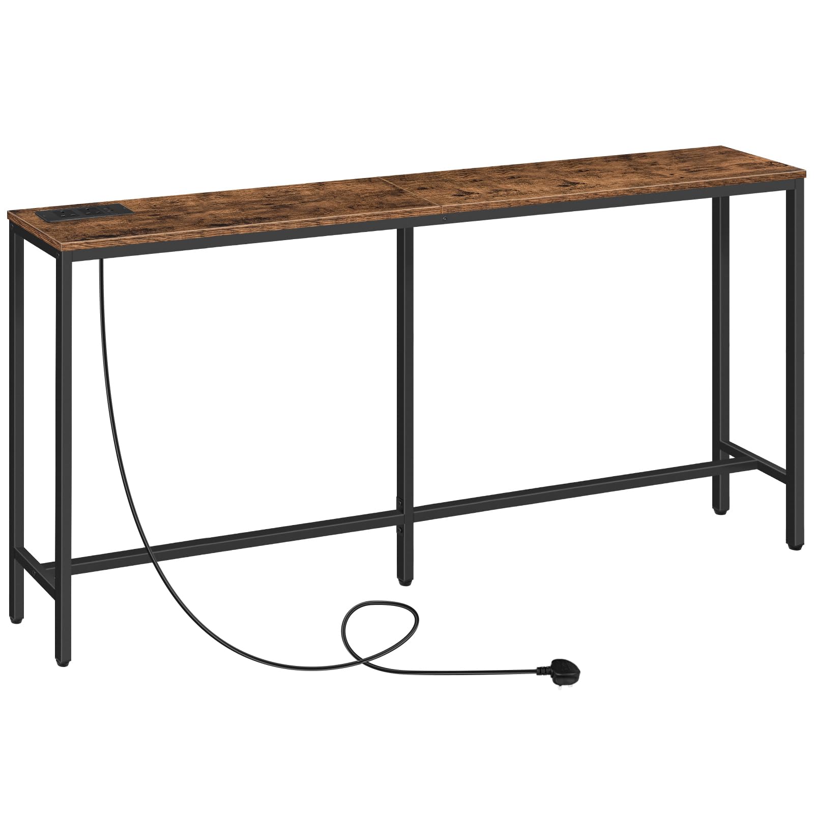 MAHANCRIS Console Table with Power Outlet, 160 cm Narrow Sofa Table, Industrial Entryway Table with USB Ports for Entryway, Hallway, Foyer, Living
