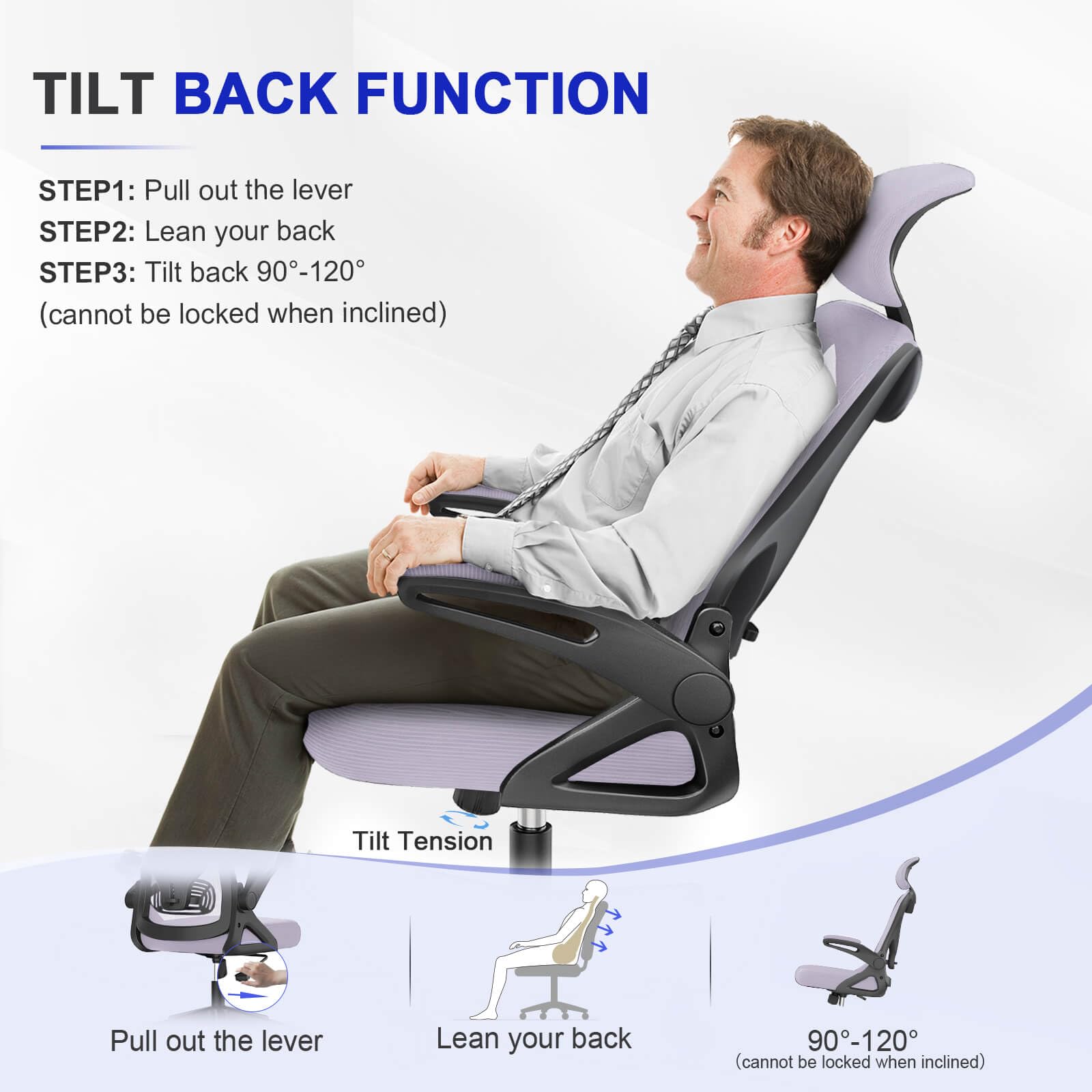Office Chair - Ergonomic Desk Chair with Lumbar Support Headrest Adjustable, Padded Flip-up Armrests Comfy Seat Cushion High Back Executive Manager Chair For Home Office
