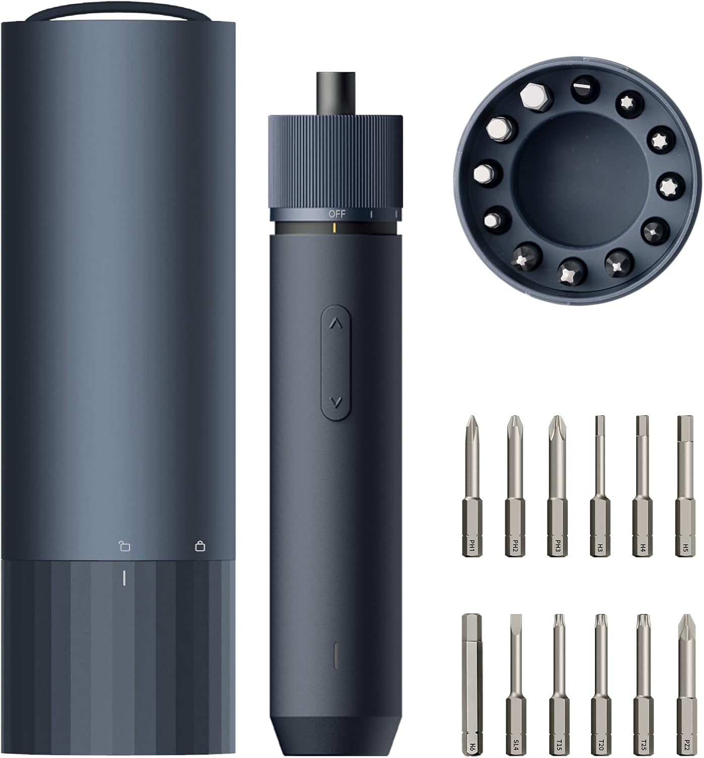 HOTO Electric Screwdriver Set, 3.6V Rechargeable Screwdriver Set with 12 S2-Steel Bits, Cordless Power Screwdriver with LED Light, All-in-One Design, 3 Torque, 4N·m 1500mAh, USB-C Charging