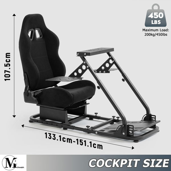 Minneer Flight Racing Simulator Cockpit with Black Seat,Fit for Logitech Thrustmaster joysticks or Yoke G920 G923 T80 T150,Sim Game Stand With 2 Shift Rod Fittings Not Include Wheel Pedal