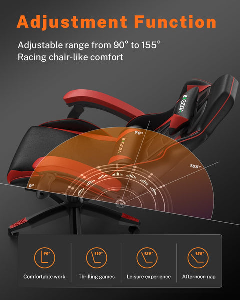 bigzzia RGB Gaming Chair with LED Lights and Ergonomic Computer Chair Reclining PU Leather High Back Video Game Chair with Headrest Adjustable Lumbar Support Linkage Armrest for Adults (Black/Grey)