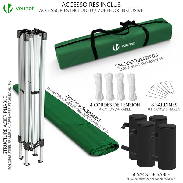 VOUNOT 3m x 3m Pop Up Gazebo with Sides & 4 Weight Bags & Carry Bag, Marquee Garden Party Tent Outdoor, Grey