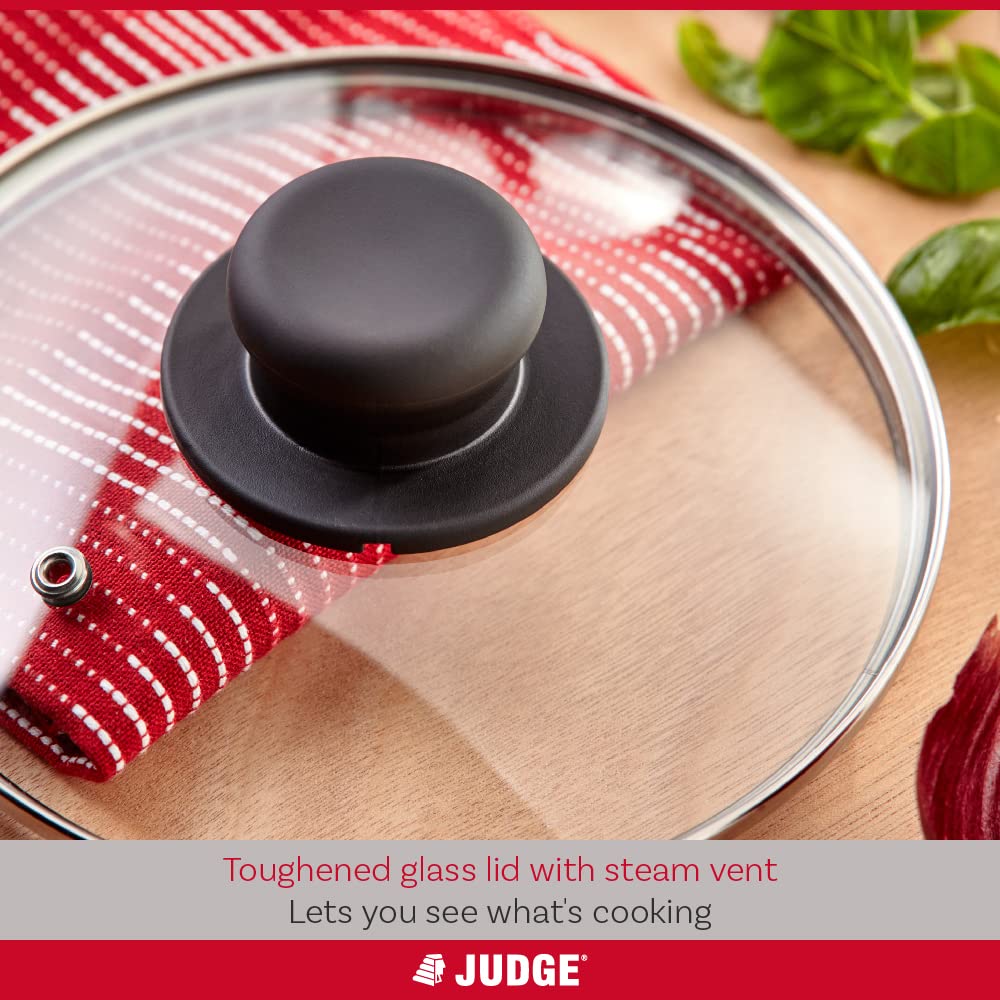 Judge Everyday Set of Pans, Non-Stick, 3-Piece Set 16cm, 18cm 20cm Saucepans with Glass Lids - 5 Year Guarantee