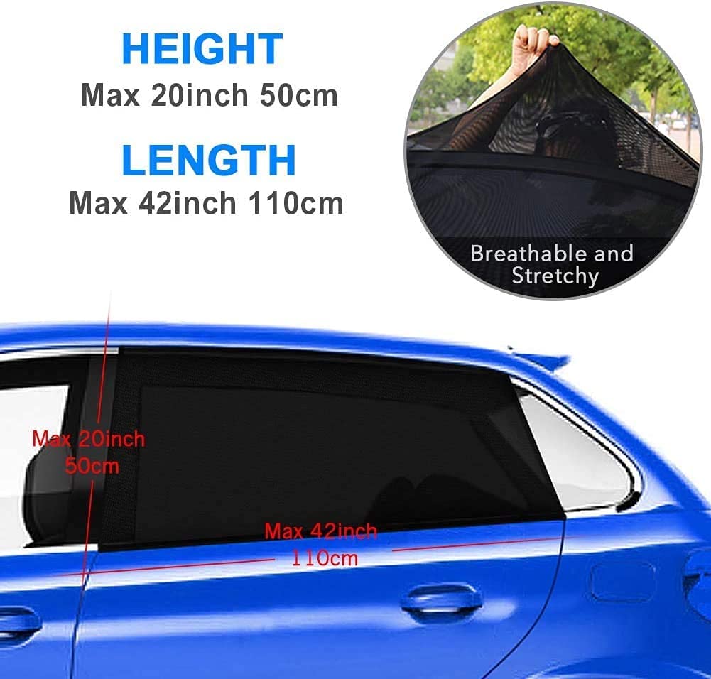 DIZA100 Car Side Window Sun Shade 2Pack, Sun Shade Blocking Mosquito Net, Protection for Kids/Baby/Adults/Pets - 42"x20" Fits All 98% Cars