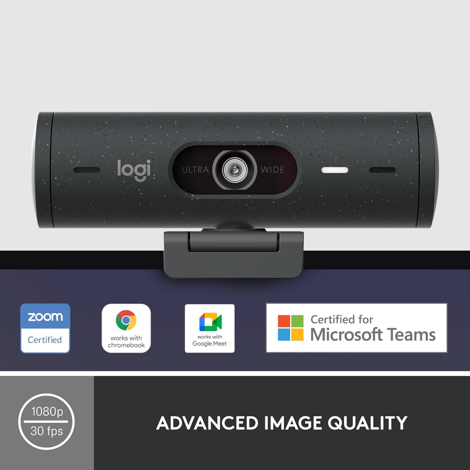Logitech Brio 500 Full HD Webcam with Auto Light Correction, show Mode, Dual Noise Reduction Mics, Webcam Privacy Cover, Works with Microsoft Teams, Google Meet, Zoom, USB-C Cable, Streaming -Graphite