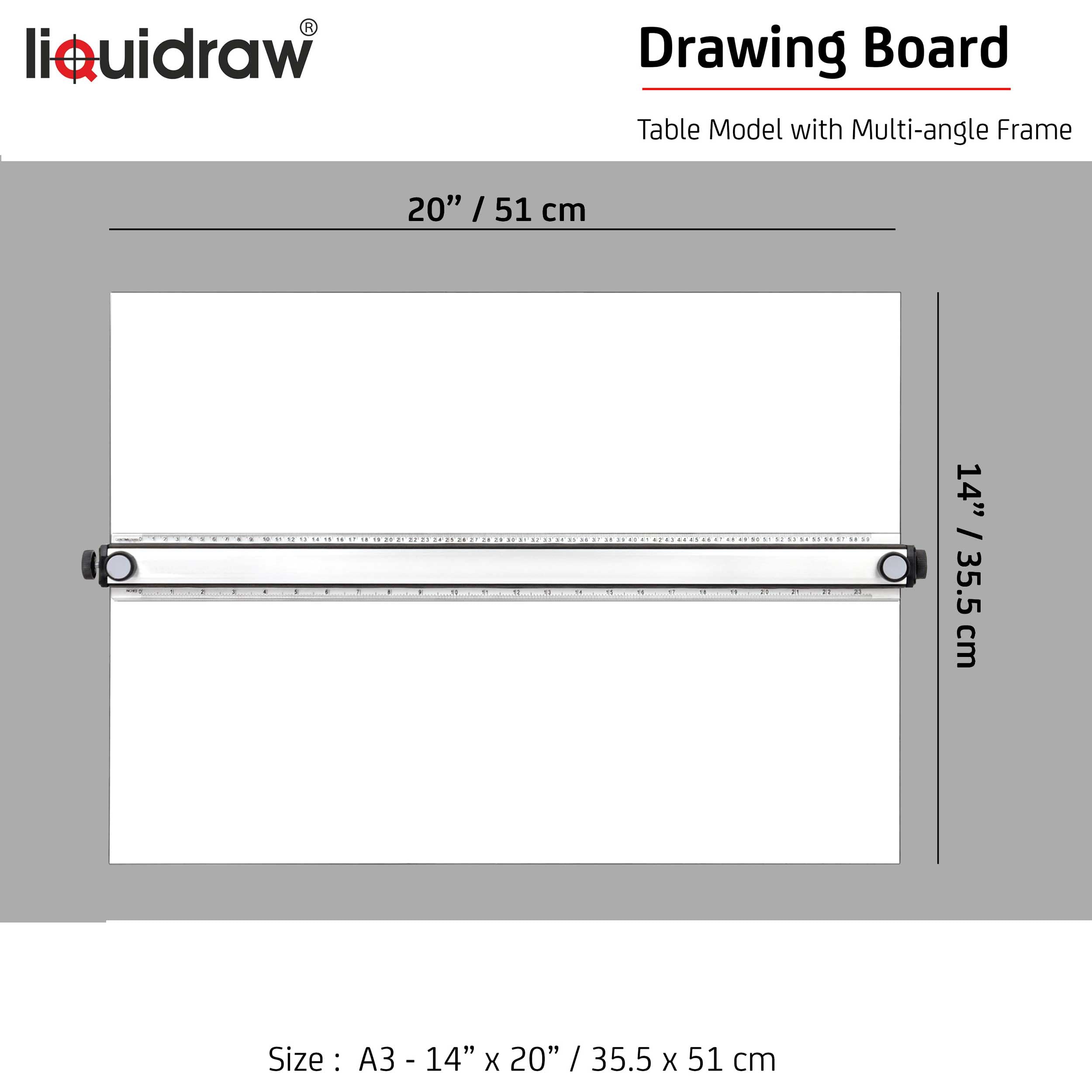 Liquidraw A3 Drawing Board Parallel Motion, Table Model with 5 Adjustable Working Angles, Includes Drawing Board Clips & Set Square