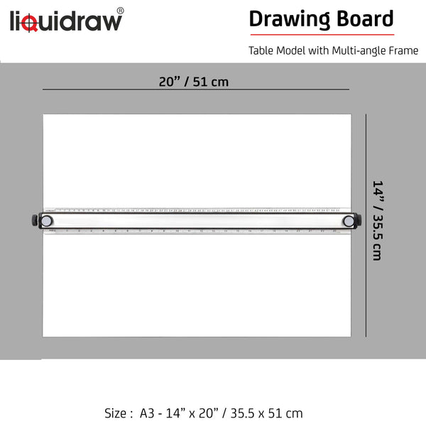 Liquidraw A3 Drawing Board Parallel Motion, Table Model with 5 Adjustable Working Angles, Includes Drawing Board Clips & Set Square