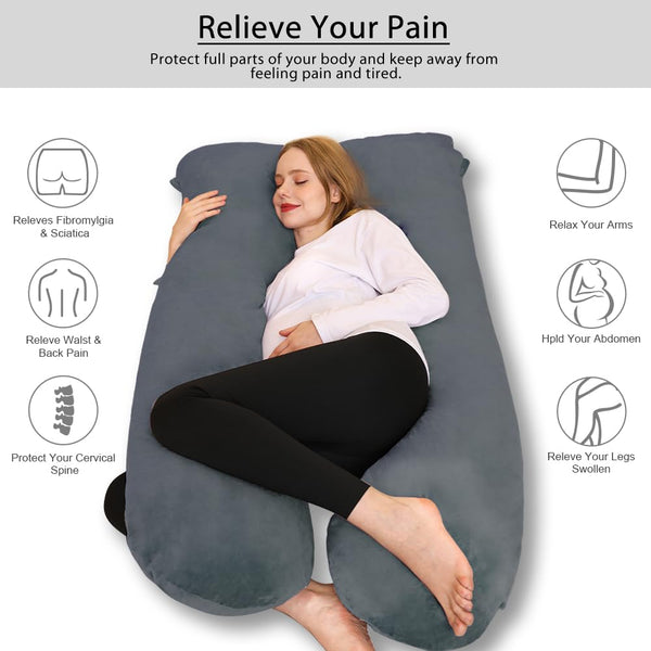Chilling Home Pregnancy Pillows for Sleeping,U Shaped Maternity Pillow Pillow,55 inch Full Body Pillow Long Pillows for Sleeping, Maternity&Body Pillows for adults with Cover Velvet,Light Black