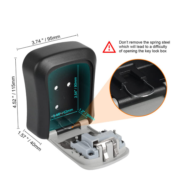 GRIFEMA Key Safe Wall Mounted Police Approved, Lock Box Outdoor 4 Digit Combination, Heavy Duty Waterproof Key Cabinet for Home Garage School Airbnb GA1003-1, Gray, External dimensions: 115x95x40mm