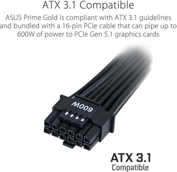 Asus Prime 850W Gold Gaming PSU, Double Ball Bearing Fan, Fully Modular, 80+ Gold, ATX 3.0, PCIe 5.0