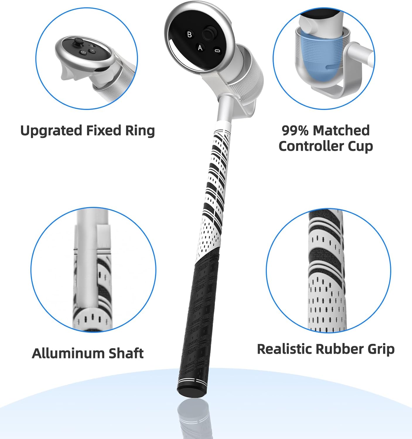 BRICOK VR Golf Club Compatible with Meta Quest 3/Meta Quest 3S, 90 Degree Unblock Signal Aluminum Attachment with 1:1 Molded Controller Cup, Right