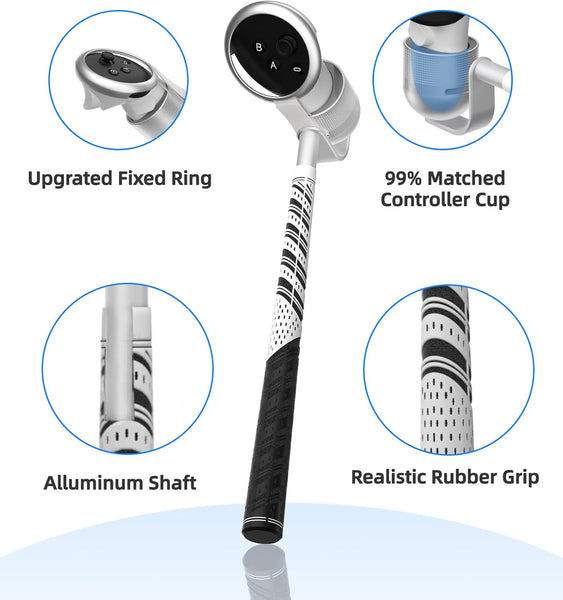BRICOK VR Golf Club Compatible with Meta Quest 3/Meta Quest 3S, 90 Degree Unblock Signal Aluminum Attachment with 1:1 Molded Controller Cup, Right