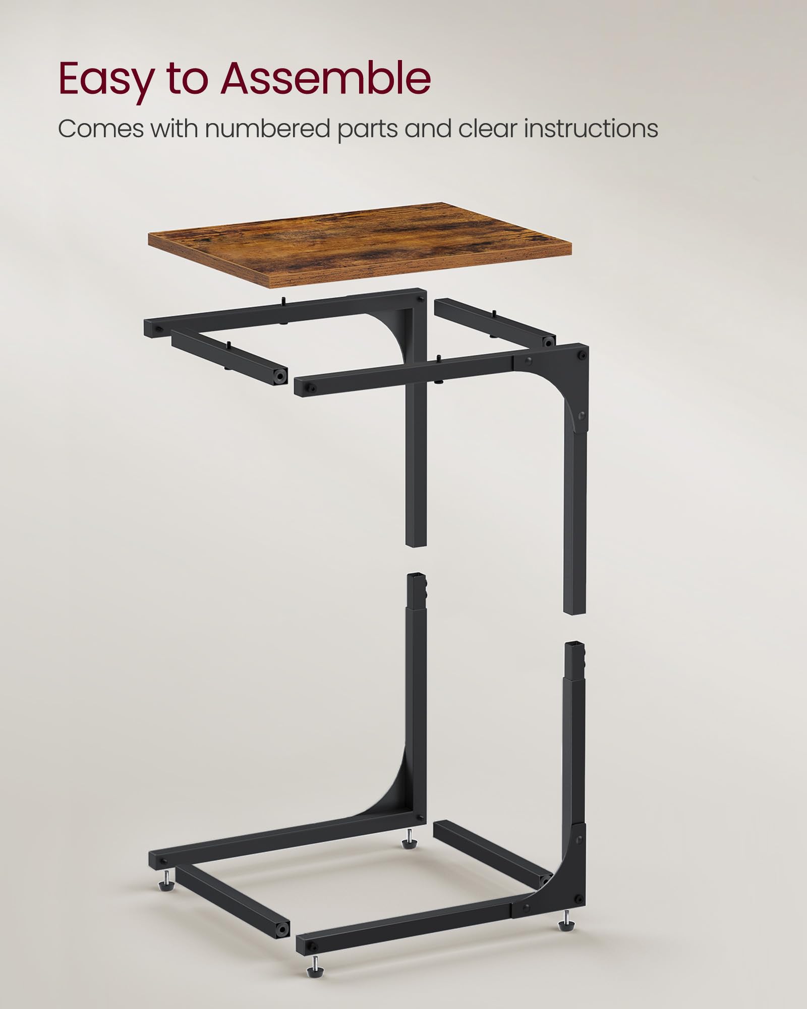 VASAGLE C-Shaped Side Table, Bedside Table, Sofa Side Table, Coffee Table, with Metal Frame, Industrial, for Living Room, Bedroom, Rustic Brown and Black LET350B01