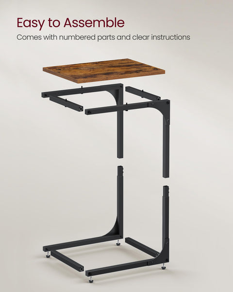 VASAGLE C-Shaped Side Table, Bedside Table, Sofa Side Table, Coffee Table, with Metal Frame, Industrial, for Living Room, Bedroom, Rustic Brown and Black LET350B01