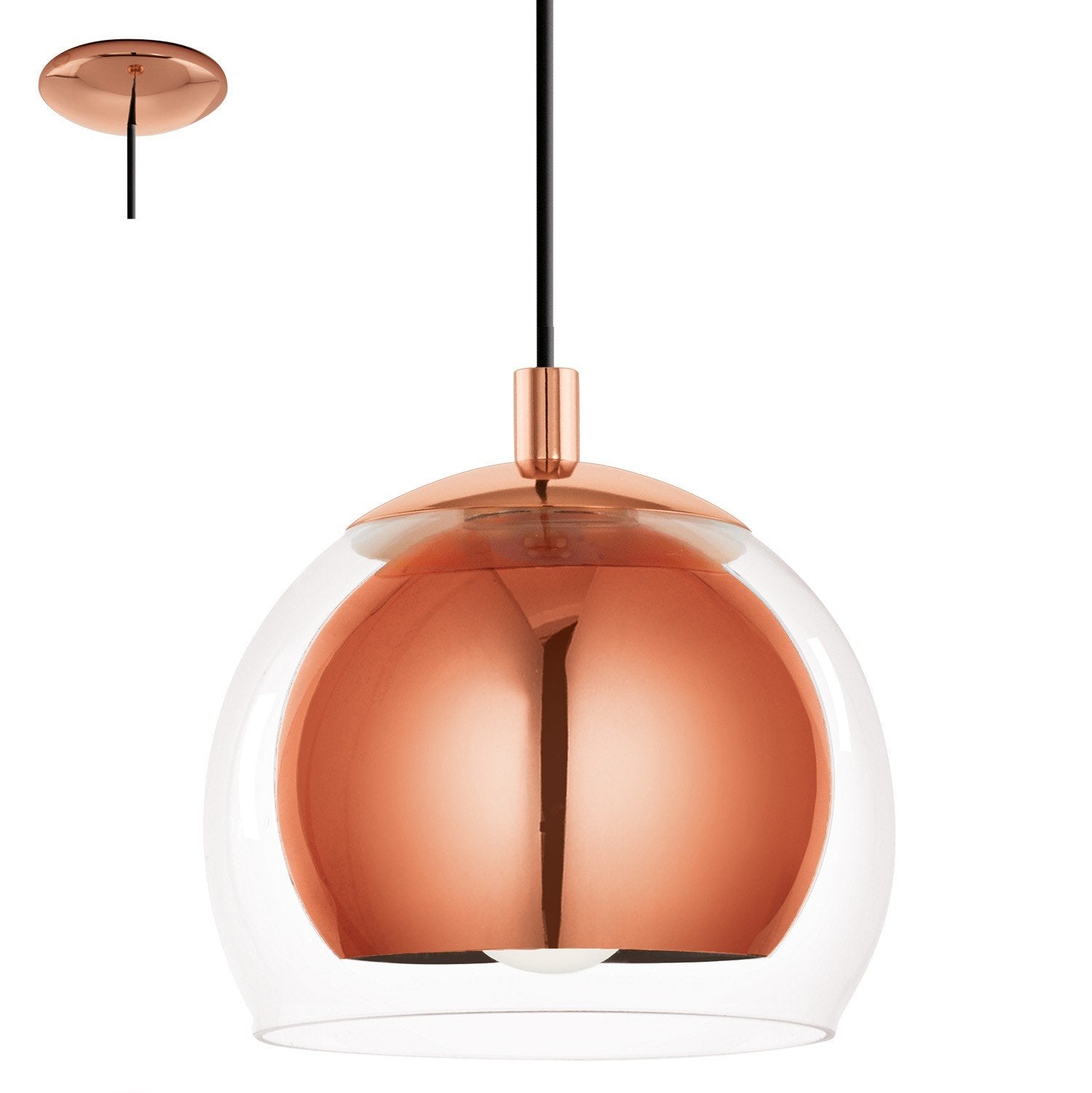 EGLO Rocamar Pendant Lamp, Copper-Coloured Metal and Clear Glass Ceiling Light, Dining and Living Room Hanging Lighting, E27 Socket